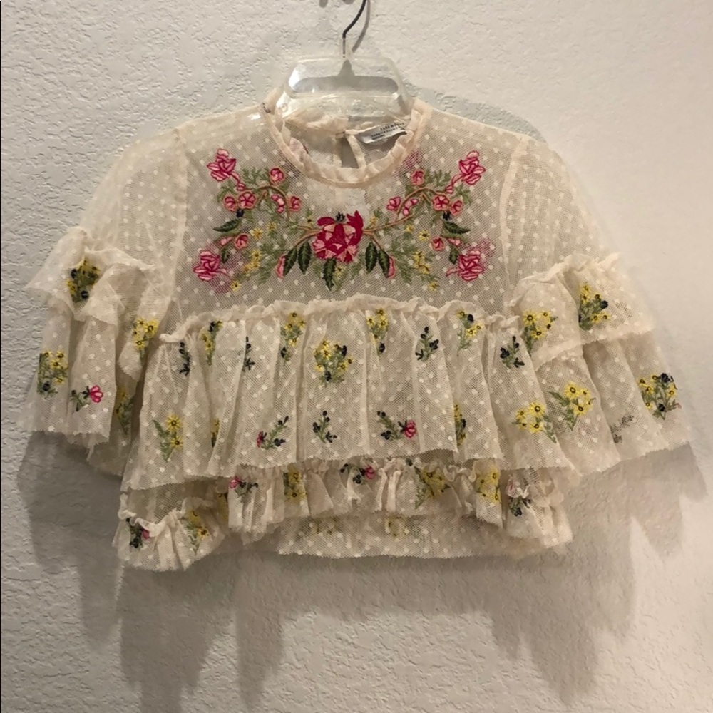Zara Embroidered Cropped Lace Top